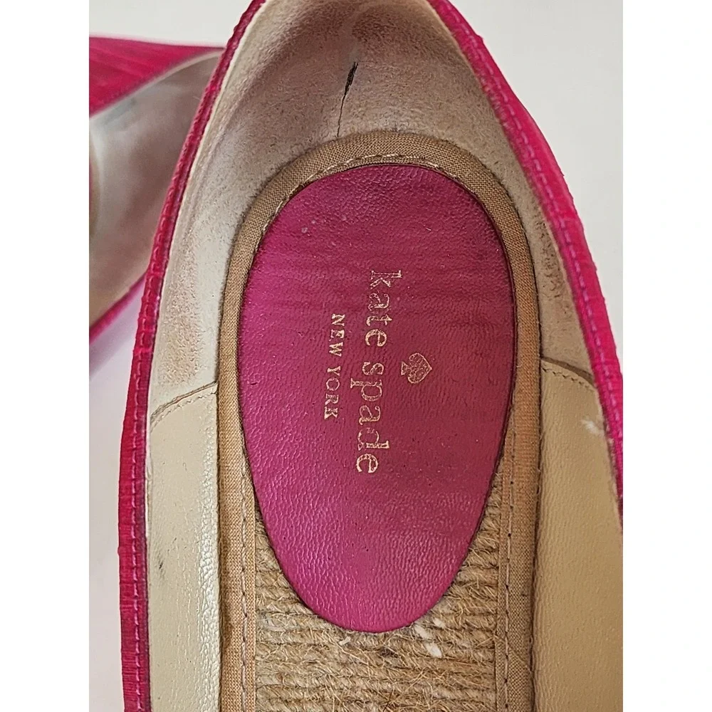 Kate Spade New York Pink Silk Espadrille Wedge Pumps Rope Bow Heels Womens 7